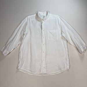 Muji 100% Linen 3/4 Sleeve Shirt Mens M White Pocket Button Down Resort Vacation